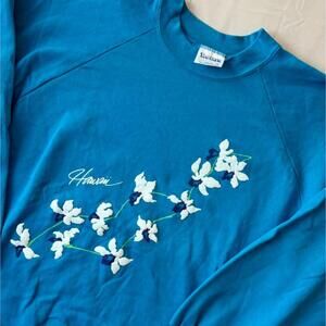 Vintage 90s Tee Jays Hawaii Orchid Floral Crewneck Sweatshirt USA Raglan Grandma